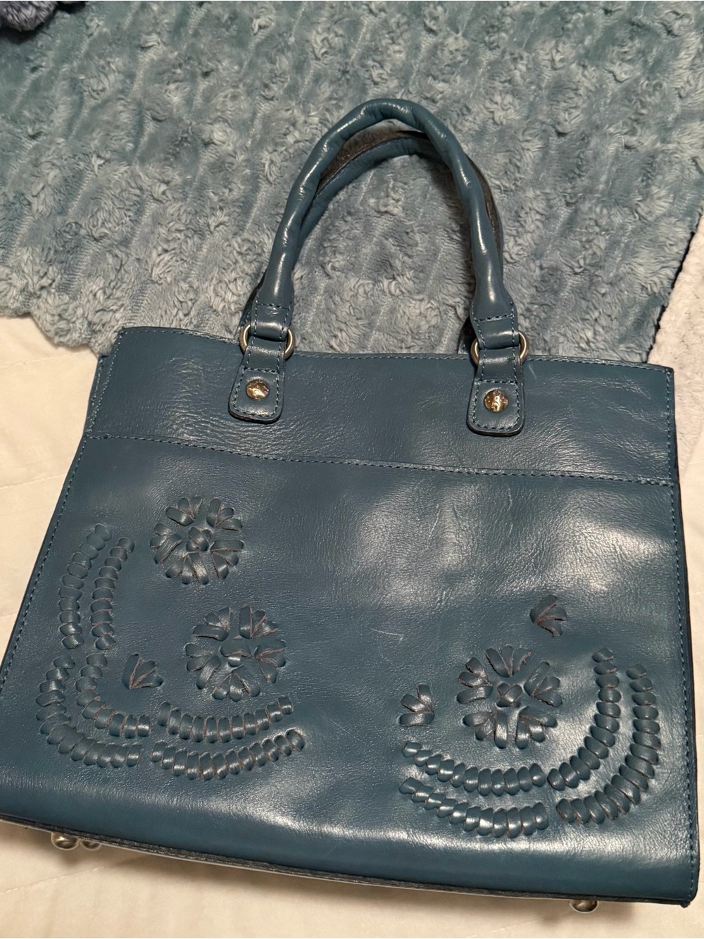 Patricia Nash Teal Floral-Embossed Shoulder Bag